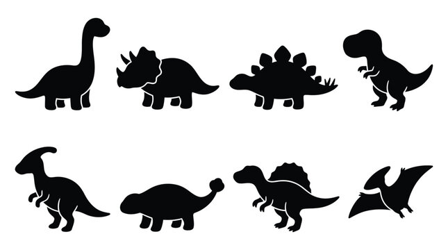 Dinosaur silhouettes collection on a white background vector illustration