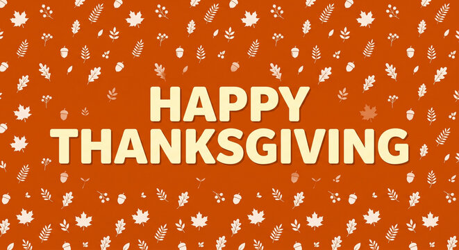 Orange background with white oak leaves and acorns for happy thanksgiving decorations.