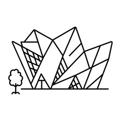 Obraz premium hand drwan icon showing a crystal museum. Clean black hand drwan work, simple details, and open white space create a clear, balanced urban or lifestyle composition.