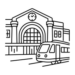 Obraz premium hand drwana icon showing union station. Clean black hand drwan work, simple details, and open white space create a clear, balanced urban or lifestyle composition.
