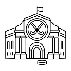 Obraz premium hand drwan icon showing a hockey museum. Clean black hand drwan work, simple details, and open white space create a clear, balanced urban or lifestyle composition.