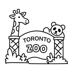 Obraz premium hand drwan icon showing zoo entrance. Clean black hand drwan work, simple details, and open white space create a clear, balanced urban or lifestyle composition.