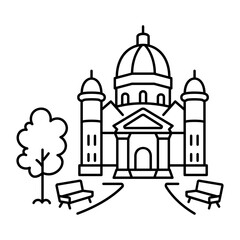 Obraz premium hand drwan icon showing queens park. Clean black hand drwan work, simple details, and open white space create a clear, balanced urban or lifestyle composition.