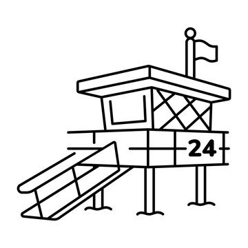 hand drwan icon showing a lifeguard tower. Crisp black outhand drwans, simple details, and white space create a clear, balanced urban or lifestyle composition.