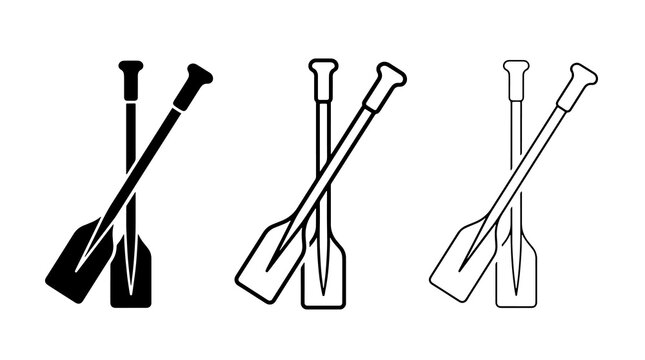Paddle icon set vector graphic featuring crossed oars in black and white
