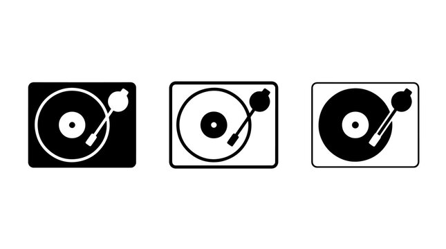 Turntable vector icons set representing vintage music and retro sound