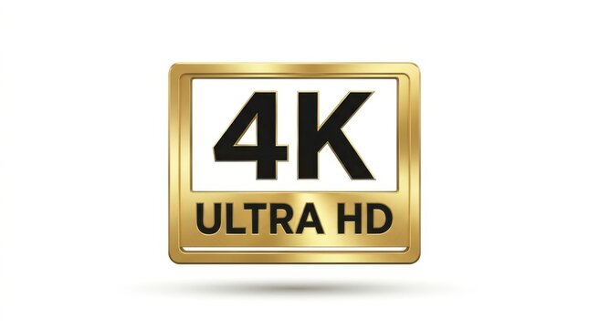 Shiny gold 4k ultra hd label icon isolated on a white background