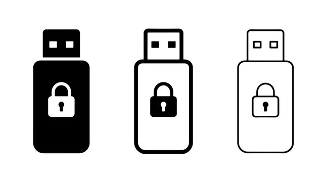 USB flash drive secure icon set vector design for data protection