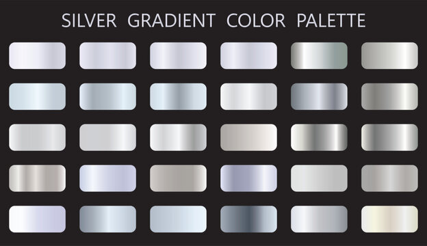 Set of Silver gradient metallic glossy gradients, The texture of a smooth metal surface. Silver gradients. silver gradient illustration.