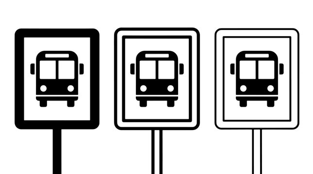 Bus stop sign icon vector set isolated on white background illustration