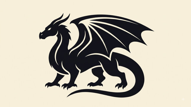 Black dragon silhouette vector illustration against a pale background