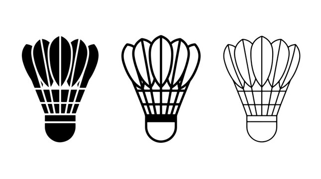 Badminton shuttlecock vector icon set silhouette and outline graphic