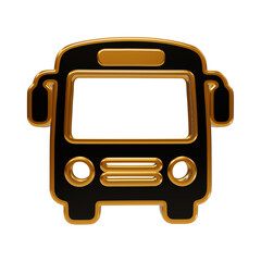 Front view of a golden bus with rounded windows isolated on a black background © REZAUL