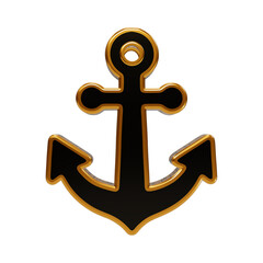 Golden 3d anchor with shiny metallic outline isolated on a dark black background, for marine © REZAUL