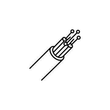 Fiber optic cable cross section vector outline icon with internet connection communication technology