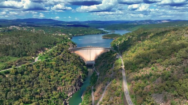 Aerial view of the Castelo de Bode dam in Portugal