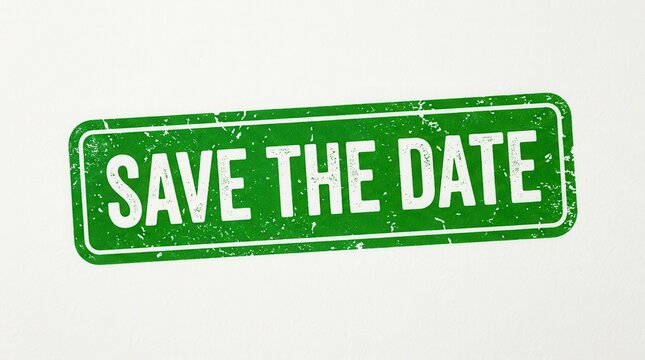Green save the date rubber stamp sign with a vintage grunge texture effect
