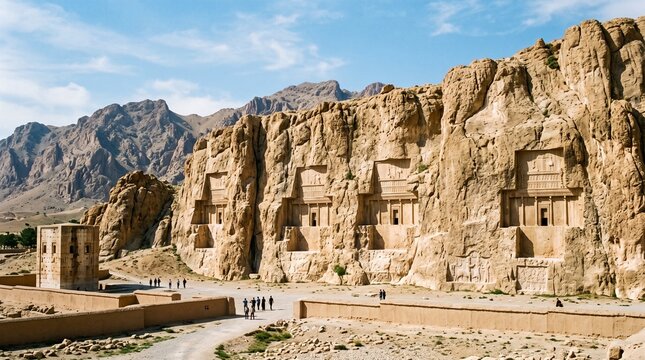 Naqsh-e Rustam necropolis, with rock-cut tombs of the Achaemenid kings, Iran