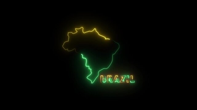 Glowing neon Two Color Brazil Map Line icon. Free & premium. Editable Stroke. Target - stock vector. 4k video animation.