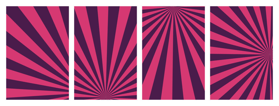 Retro Sunburst Poster Set with Striped Sunbeam and Radial Ray Backgrounds