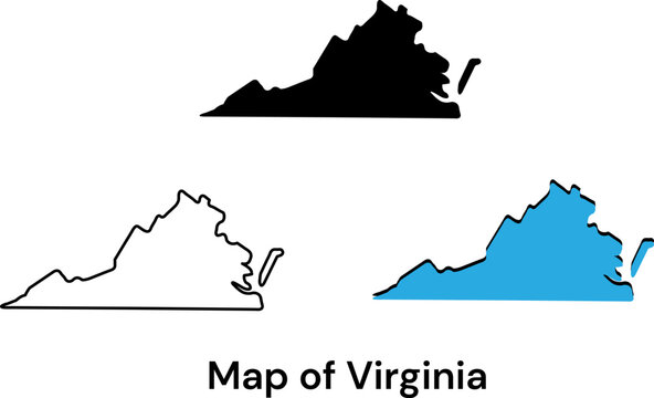 Map of virginia state vector design set in black white blue colors with virginia
