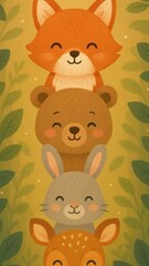 Fototapeta premium Cute animal tower illustration