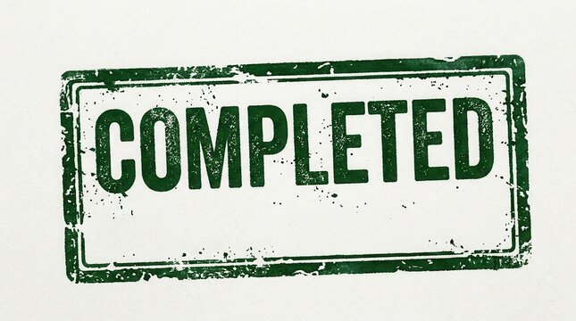 Green ink rubber stamp with the word completed isolated on a white background