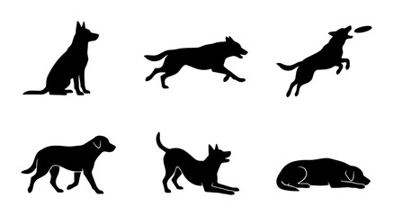 Obraz premium Dog Silhouettes Collection: Sitting, Running, Jumping, Walking, Playing, Resting Poses