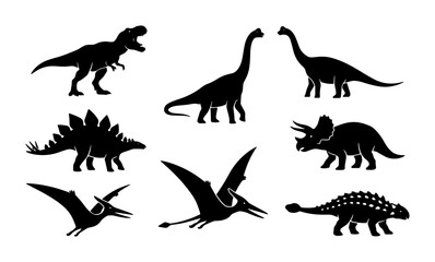 Dinosaur Silhouettes Vector Set: Prehistoric Creatures, Jurassic Icons, Ancient Reptiles, Paleontology Graphics © Moli