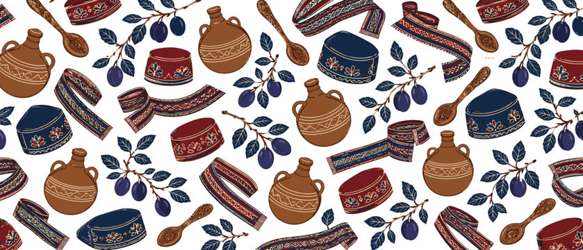 Traditional Armenian cultural elements in a repeating pattern design