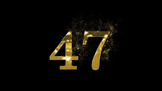 Banner of golden number 47 made of golden particles and transparent background, forty seven