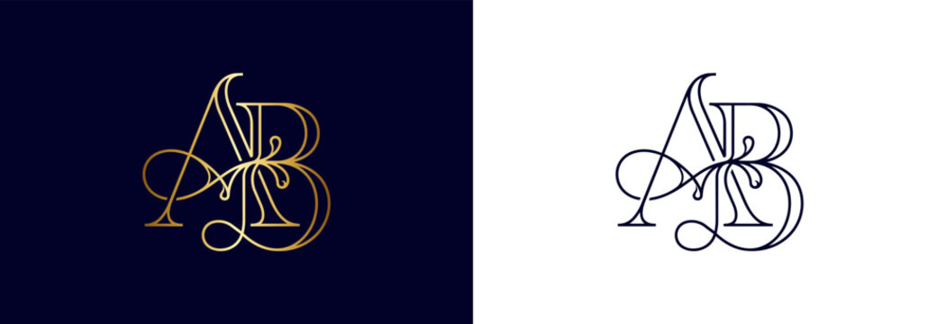 Stylized AB initials in a luxurious thin gold line style for branding.