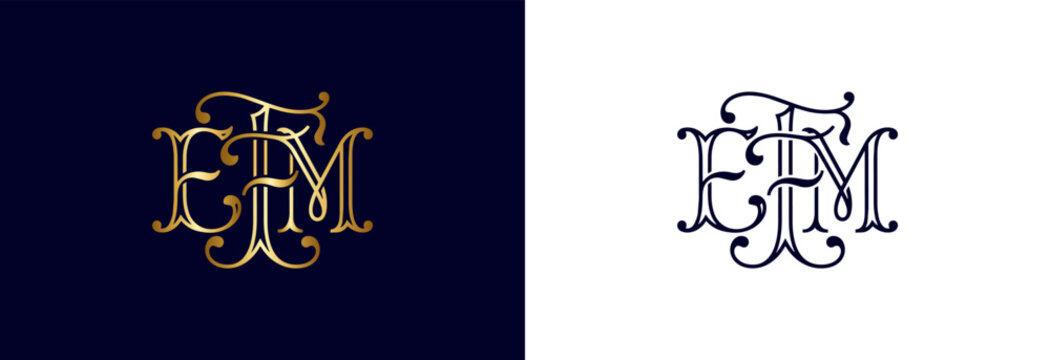 EIM monogram in gold and navy blue, elegant classic emblem for branding.