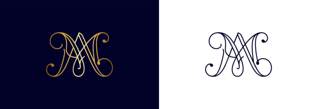 Elegant ma monogram gold and navy design elegant flourish alphabet art.
