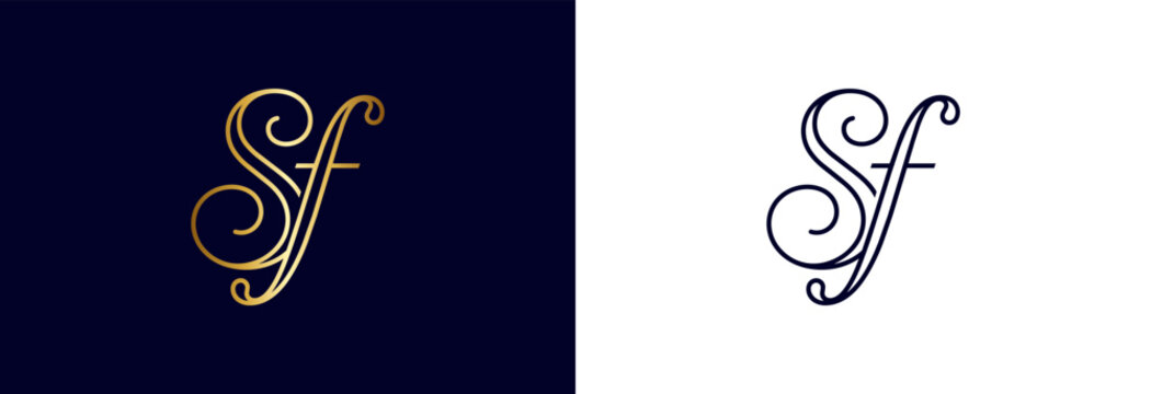 Modern linear sf monogram logo with parallel golden lines for creative branding.