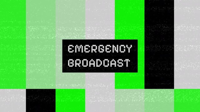 Emergency Broadcast - Green and White Television Test Pattern with Static and Glitch Effect.