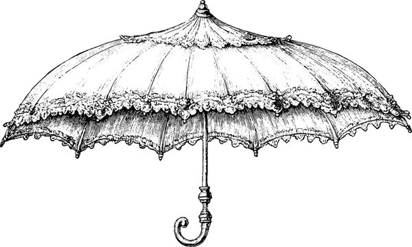 Antique engraved parasol line art on white background for vintage design background and decorative poster