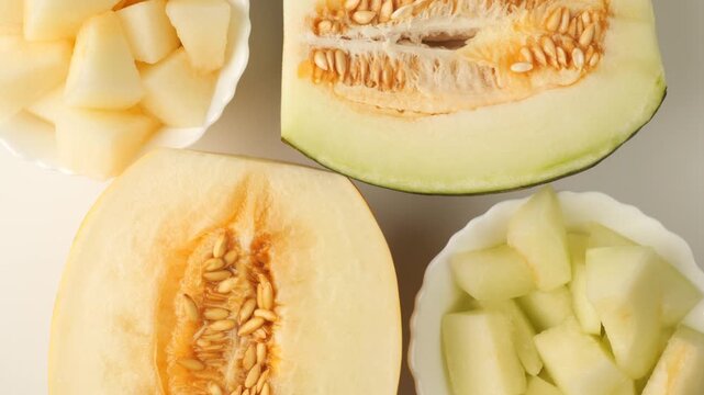 Ripe cantaloupe and honeydew melon slices