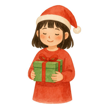 PNG Child holding Christmas gift joyfully.