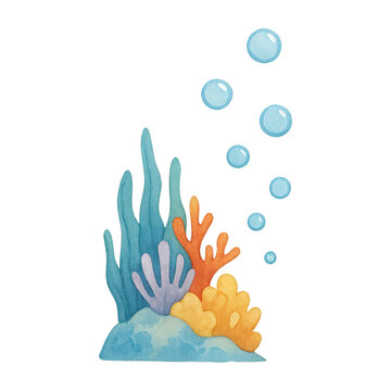 PNG Colorful underwater coral illustration.