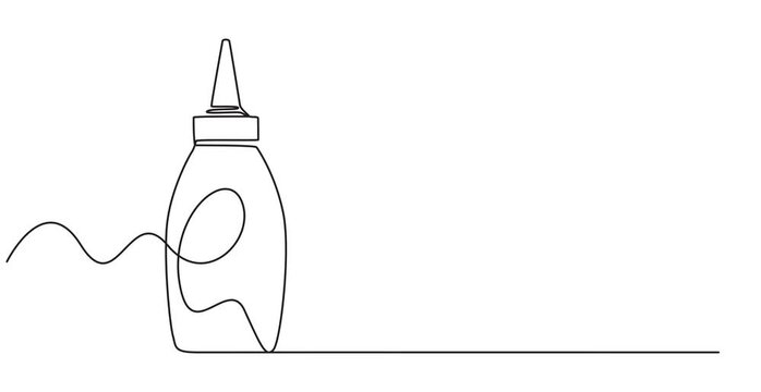 Tomato ketchup and mustard bottles video one line continuous drawing . Hand drawn linear video icon, Vector tomato ketchup bottle one line continuous drawing animated, minimal.4k