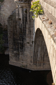 high angle textural minimal view of historic bridge in Amarante, Portugal