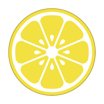 A clean, bright yellow lemon slice isolated on a white background, showcasing pulp segments and thin rind with simple, fresh geometry. Food ingredient concept