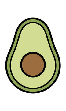 Minimalist line art icon of a green avocado with bold black strokes isolated on a white background healthy food and nutrition concept