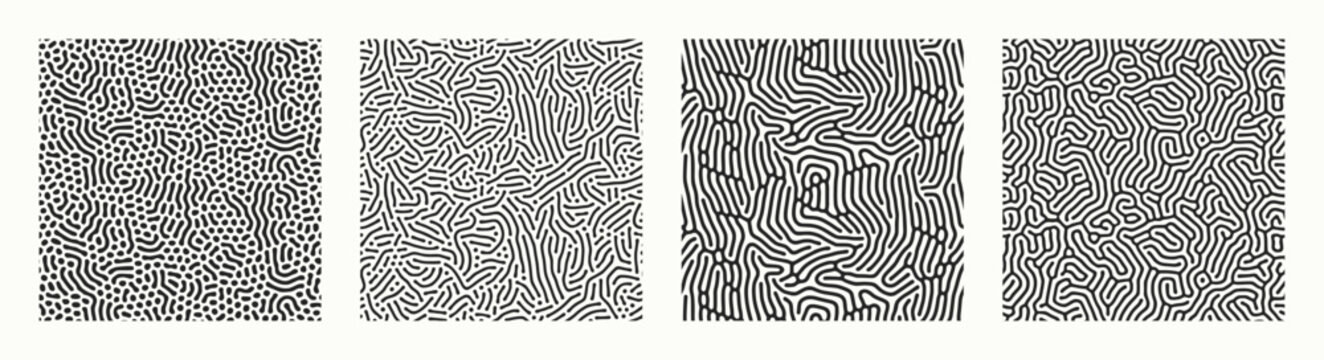 Turing Pattern Seamless Background. Abstract Organic Vector Texture In Black And White
