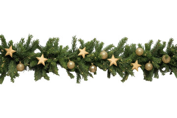 Obraz premium Christmas Evergreen Garland with Gold Stars