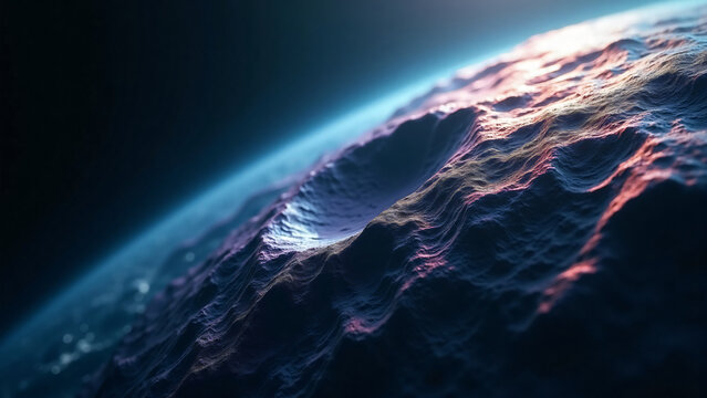 Iridescent Rock Ridge in Space for Marketing Text