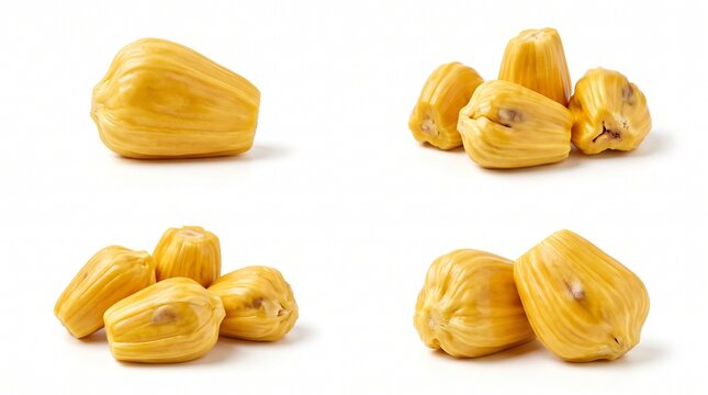 Fresh yellow jackfruit pieces and segments collection