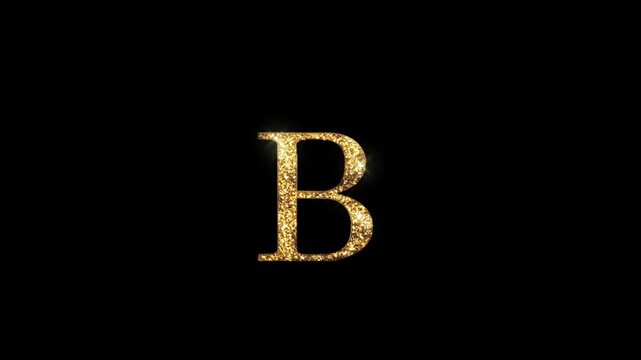 English alphabet letter B in gold jewelry style, transparent background