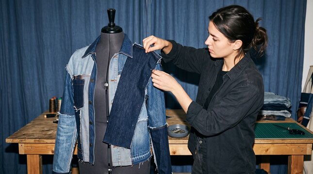 Designer reshapes denim into a patchwork overshirt